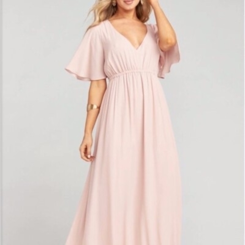 Show Me Your MuMu Light Blush Flutter-Sleeve Maxi Dress